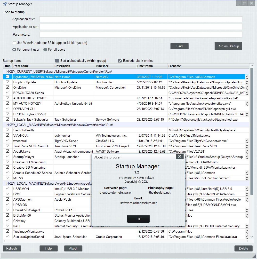 Picture of Startup Manager Main Window